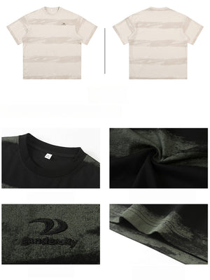 【EXPÉDITION NORMALE】T-shirts à rayures tie-dye et broderie pure