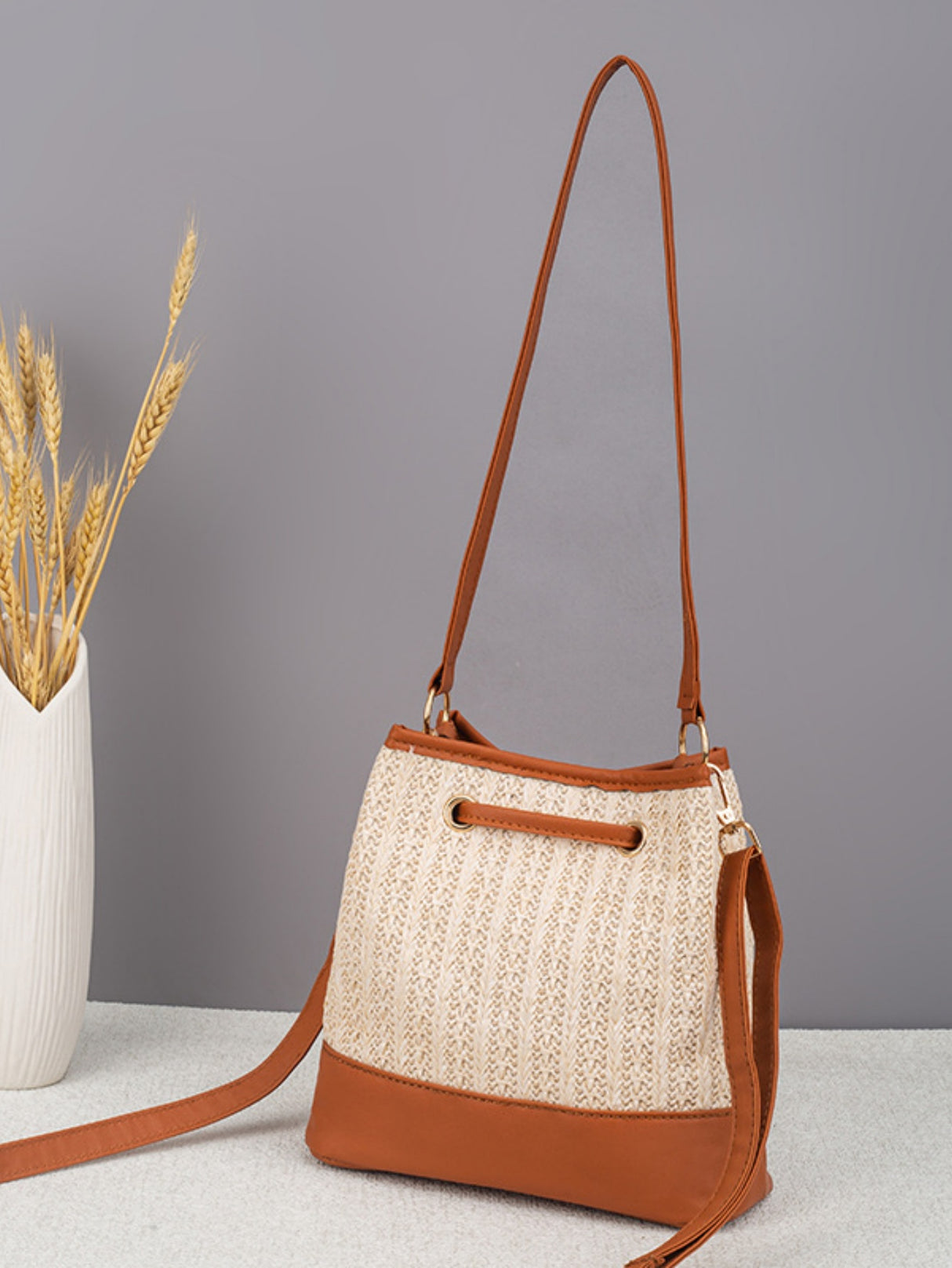 Vacation Straw Patchwork Crossbody Bag