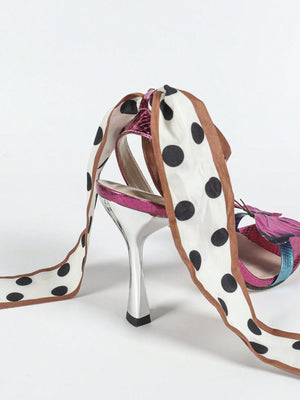 3D Butterfly Polka Dot Strappy High-heeled Sandals