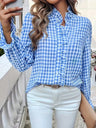 Stripes Ruffle Puff Sleeve Commuting Shirts