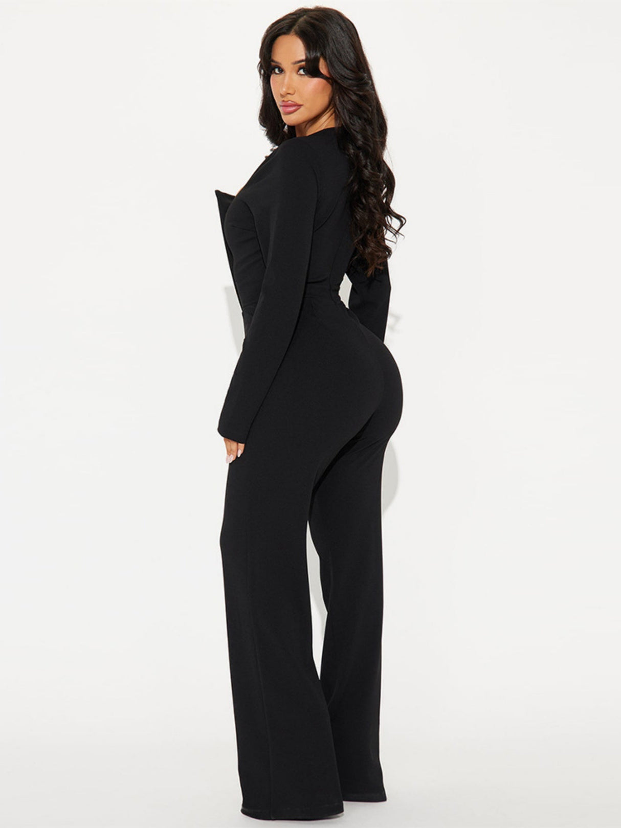 Metal Buttons U-neck Long Sleeve Jumpsuits