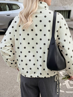 Stand-up Collar Drawstring Sweet And Cool Women's Color-blocked Polka Dot Jacket