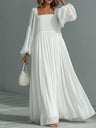 Vacation Balloon Sleeve Big Swing Square Collar Comfort Maxi Dresses