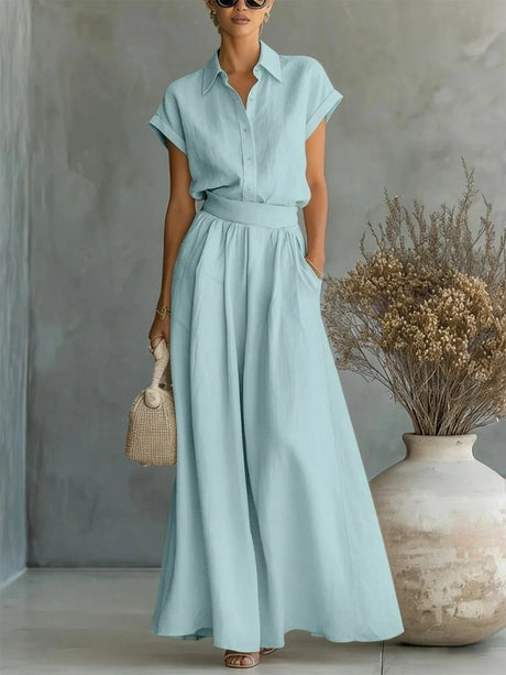 Short-sleeved Shirt Loose-fit Wide-leg Pants Set 2-piece Sets