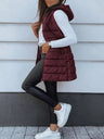 Mid-length Hooded Design Keep Warm Leisure Zipper Pocket Quilted Vest