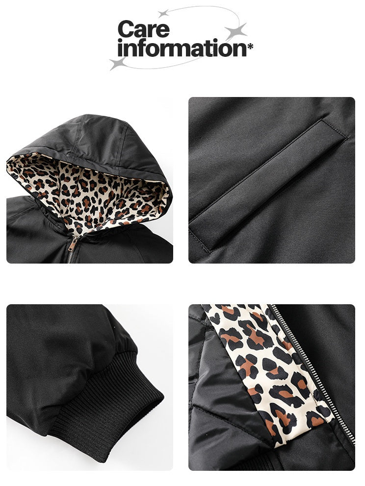 Leopard Contrasting Colors Hooded Winter Coats
