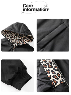 Leopard Contrasting Colors Hooded Winter Coats
