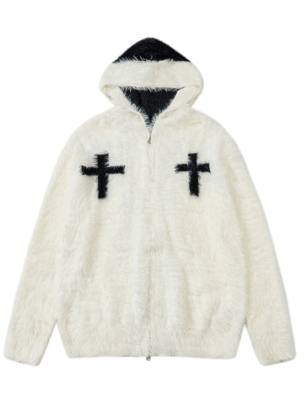 Retro Mohair Loose Zipper Hooded Cardigans