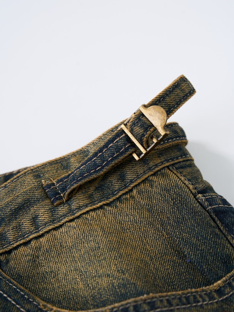 Retro Dirty Hole Red Diamond Distressed Jeans