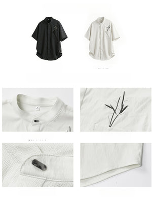 New Chinese Style Breathable Bamboo Leaves Embroidery Shirts