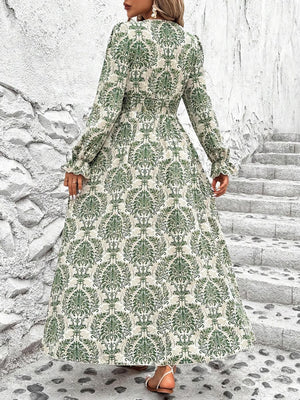 Floral Long Sleeve Square Collar Vacation And Leisure Maxi Dresses