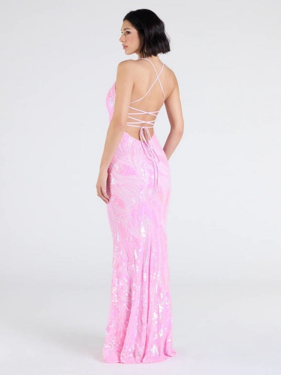 Sequins V-neck Spaghetti Strap Maxi Dress