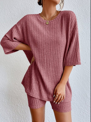 Piping Crew Neck Loose T-shirt And Shorts 2-piece Sets