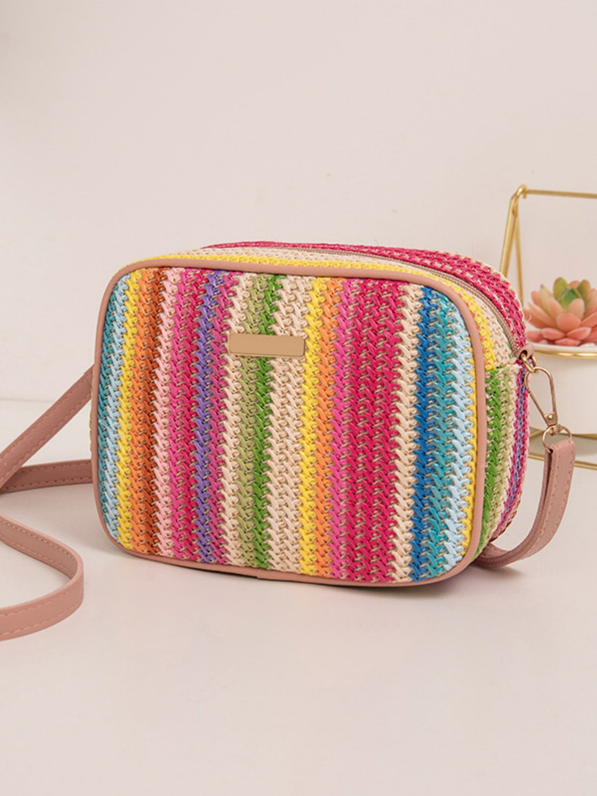 Colorful Straw Woven Oval Crossbody Bag For Vacation