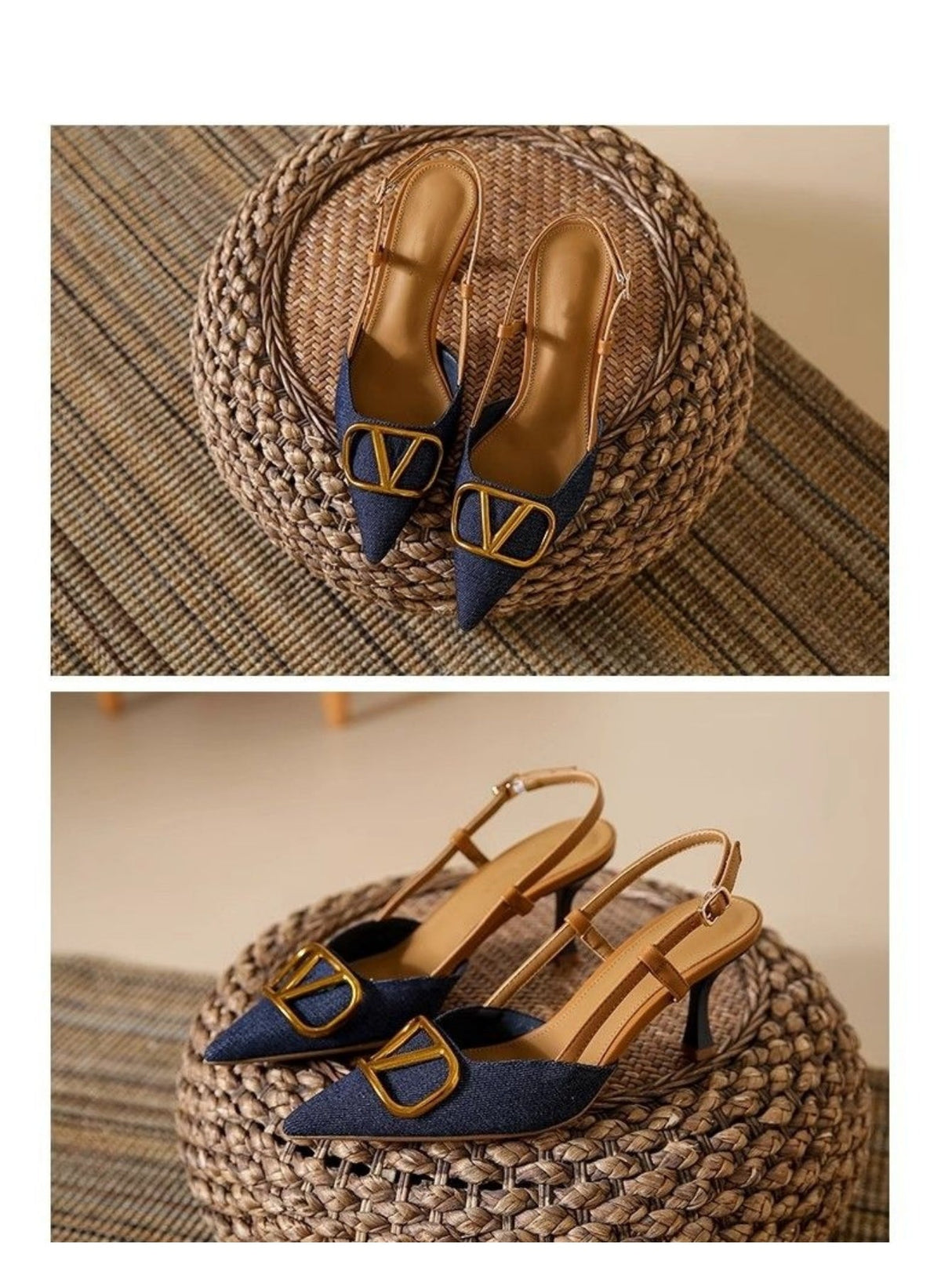 Liber Spring and Autumn Denim Metal Buckle Women's High Heels