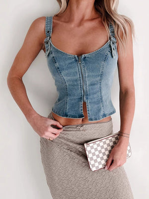 Denim Cardigan Sleeveless Zipper Tank Tops