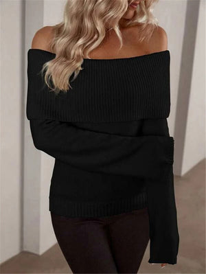 Off-the-shoulder Slim-fit Fashionable Sexy Knitted Long-sleeved Backless Sweater