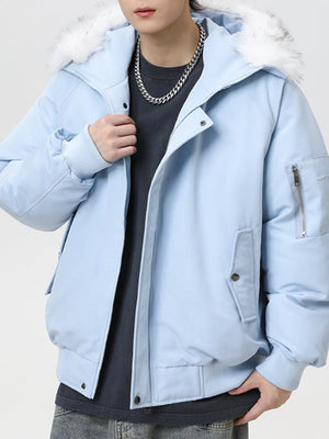 Thickening Keep Warm Fur Collar Black Short Parker Coat