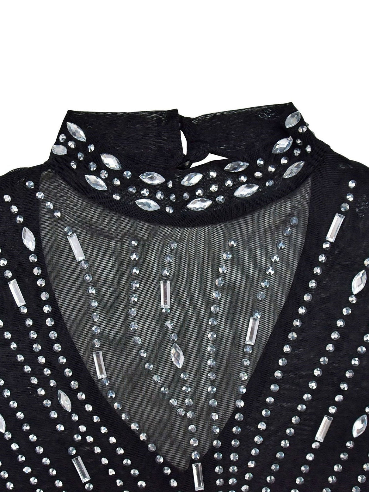 Robe maxi brillante à manches longues en résille et strass, idéale pour les soirées