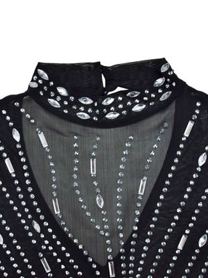 Robe maxi brillante à manches longues en résille et strass, idéale pour les soirées