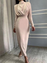 High Neck Style Gathering Long Sleeve Hip-hugging Dinner Cocktail Maxi Dress