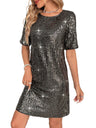 Sequins Crew Neck Short Sleeve Mini&Short Dresses