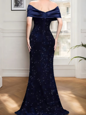 Off Shoulder Wrap hip Sequins Maxi Dresses