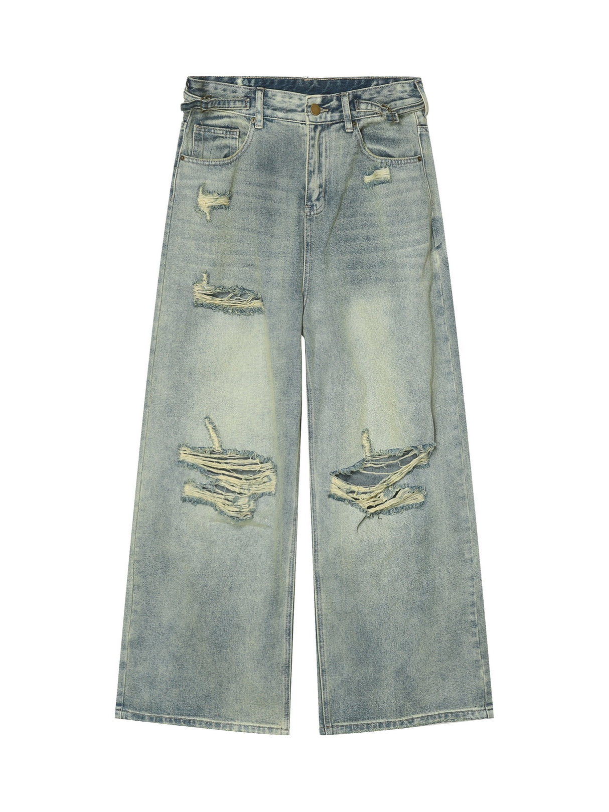 Hole Washed Distressed Loose-fit Wide-leg Jeans