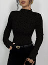 Lace Flowers Perspective High Collar Slim Fit Long-sleeved T-shirt