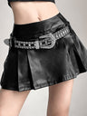 PU High-waisted No Belt Pleated Skirt