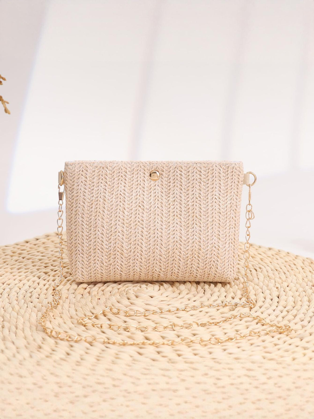 Solid Color Straw Crossbody Bag For Vacation