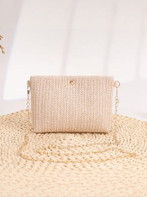 Solid Color Straw Crossbody Bag For Vacation