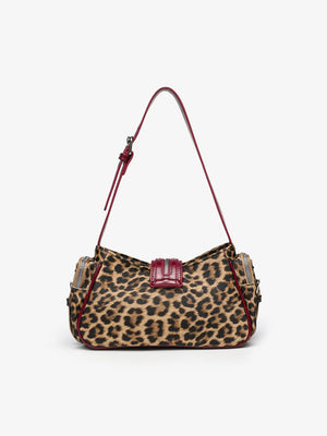 Stylish Leopard Print Edgy Biker Studded Shoulder Bag