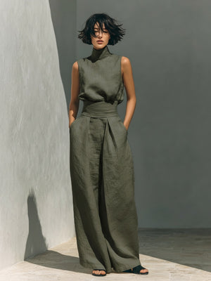 Turtleneck Simplicity Jacket High Waist Wide-leg Pants Set 2-piece Sets