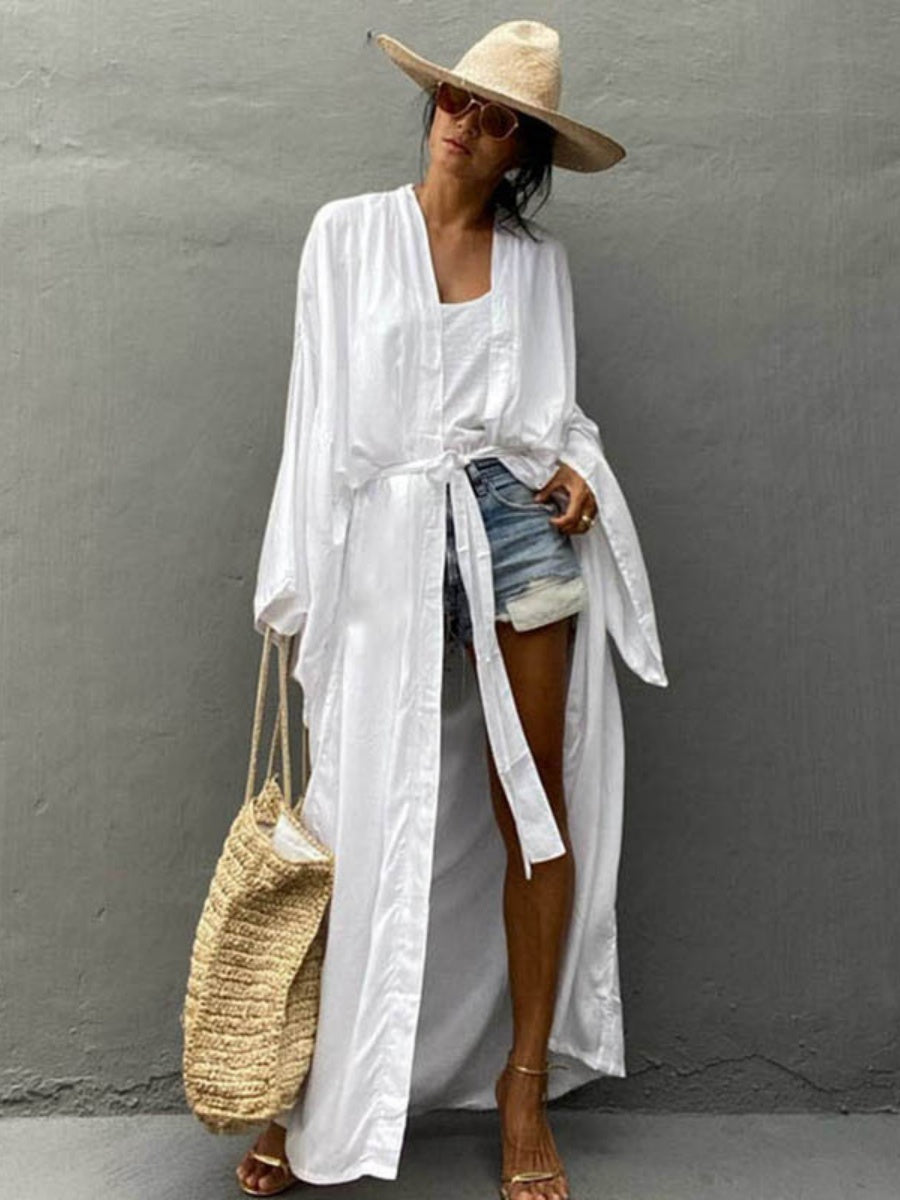 Loose-fitting Long Cardigan For Beach, Sun Protection, Beach Vacation, Bikini Cover-up, Swimwear Outerwear