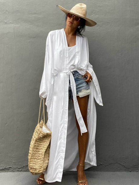 Loose-fitting Long Cardigan For Beach, Sun Protection, Beach Vacation, Bikini Cover-up, Swimwear Outerwear