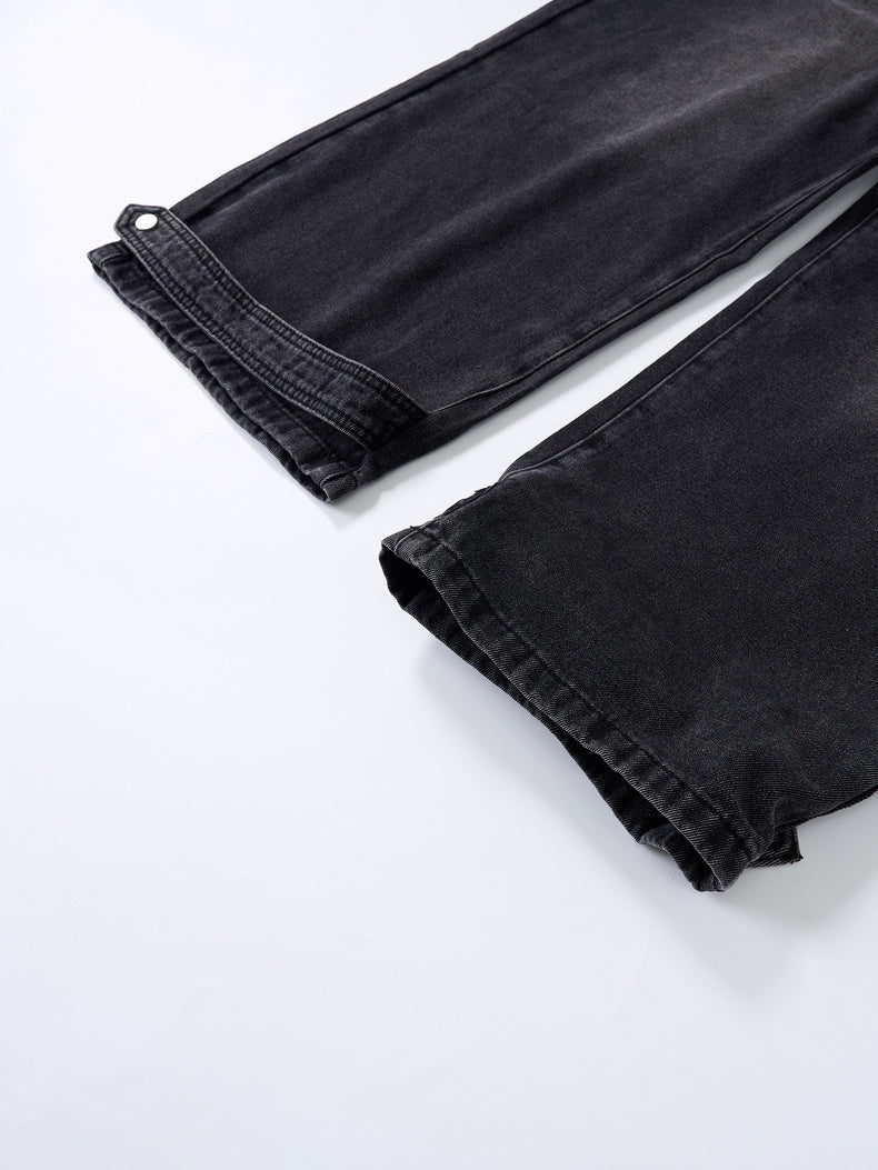 Black Cat Whiskers Sticker Bag Rhinestone-studded Distressed Wide-leg Jeans