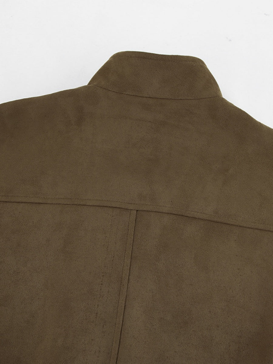 Basic Suede Zipper Khaki Jacket