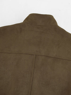 Basic Suede Zipper Khaki Jacket