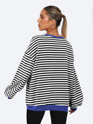 Women's Autumn/Winter Striped Color-Blocked Oversized Long-Sleeved Sweatshirt