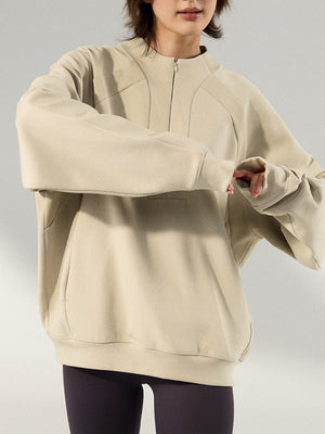 Lycra Pearl Stretch Half Zipper Comfort Keep Warm Sweatshirts&Hoodies