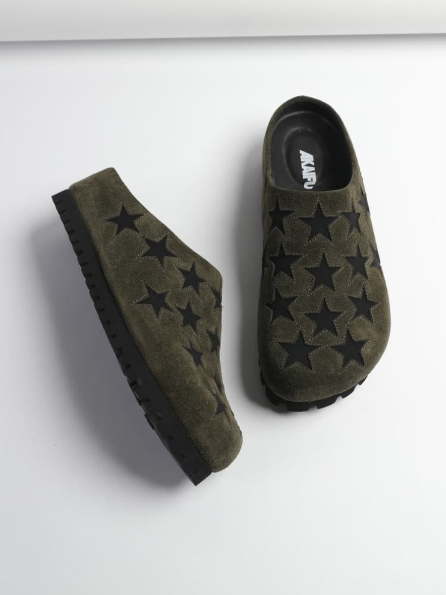 "Nomadic" Series Star-patterned Mule Shoes, Fashionable Genuine Leather Birkenstocks Platform Slippers For Men And Women