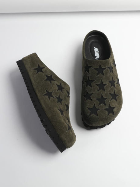 "Nomadic" Series Star-patterned Mule Shoes, Fashionable Genuine Leather Birkenstocks Platform Slippers For Men And Women