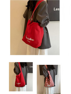 Striped Canvas Reversible Versatile Commuter Shoulder Bag