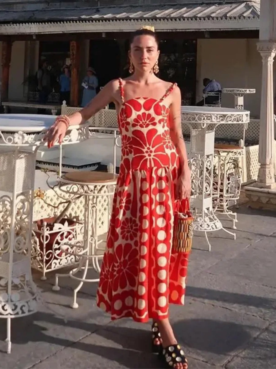 Printed Vacation Camisoles Polka Dots Maxi Dresses