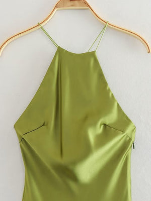 Silk Satin Halter Neck And Backless Maxi Dresses