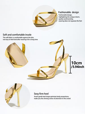 Sexy Gold Strappy High-heeled Sandals