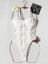 Lace Patchwork See-through Fishbone Backless Halter Top Bodysuits