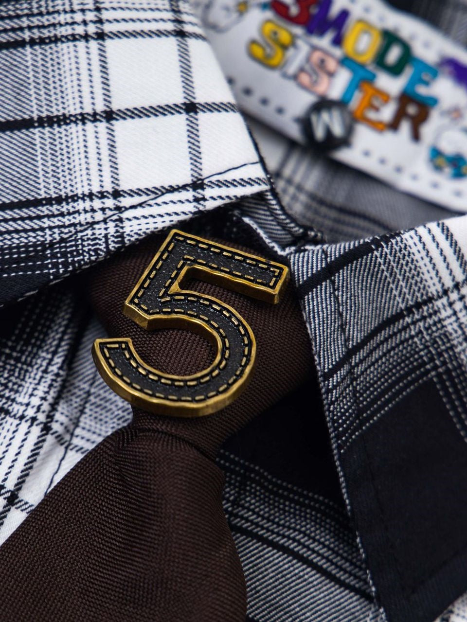 Liber Autumn Neutral wear Embroidery Plaid Shirts