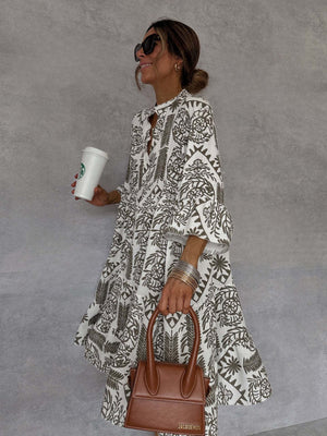 Floral Print Three-quarter Sleeves Shirt Dress